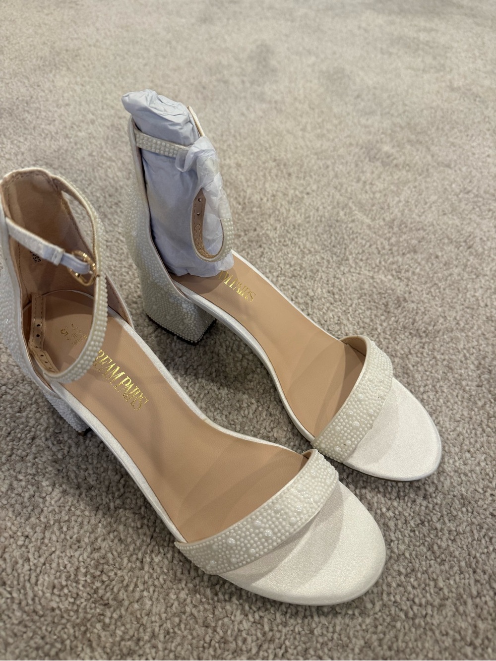 Dream Pairs Ivory Beaded Block Heel Sandals